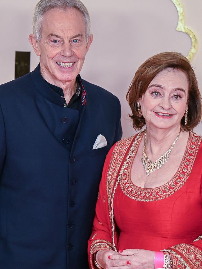 Britain's Former Prime Minister Tony Blair with his wife Cherie Blair. Picture: Punit Paranjpe/AFP