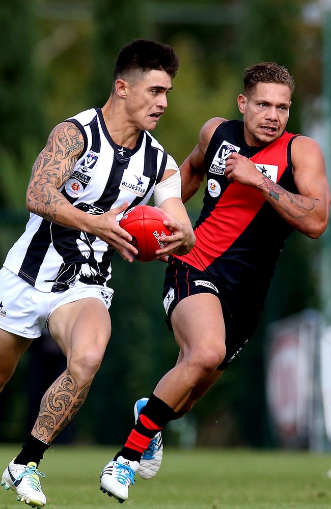 Round 6: Collingwood v Essendon Leroy Jetta chases Marley Williams VFL Windy Hill Picture: Wayne Ludbey