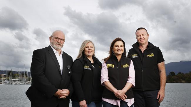 Jacqui Lambie with candidates L-R Marshall Callaghan, Christine Hannan, Conor Hallahan. Lambie Network candidates for Franklin for the Tasmanian state election. Picture: Nikki Davis-Jones