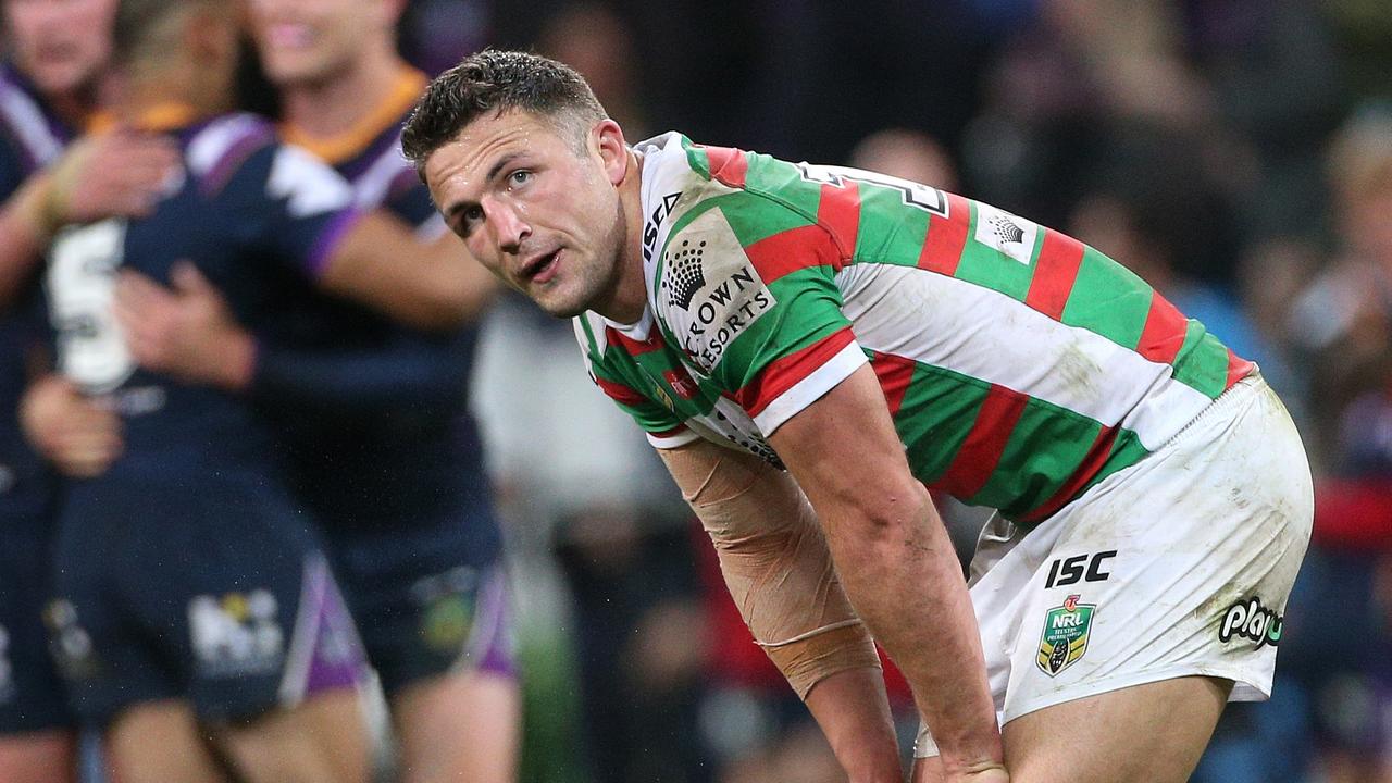 Sam Burgess didn’t have his best game for the Bunnies in Friday night’s qualifying final. (AAP Image/Hamish Blair)