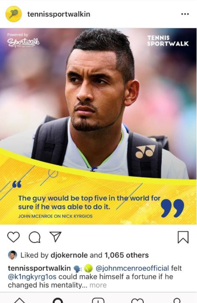 Novak Djokovic 'liked' this post.