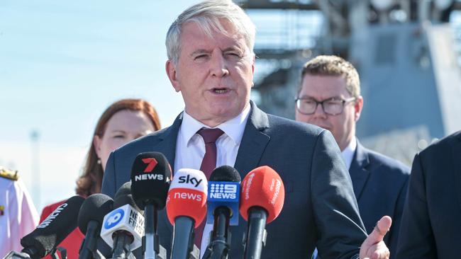 Skills and Training Minister Brendan O'Connor says developing the AUSKUS submarine workforce will require a new approach to learning. He is pictured at Adelaide’s Osborne Naval Shipyard. Picture: NCA NewsWire / Brenton Edwards