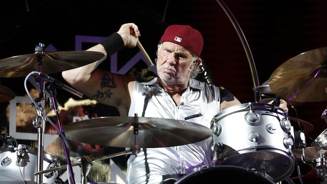 Drummer Chad Smith belts out Chili Peppers’ hits at their first Sydney concert. Picture: Jonathan Ng