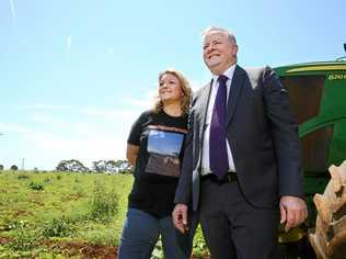 Anthony Albanese and the State Labor Candidate for Tweed, joins Cudgen farmer Hayley Paddon in Cudgen to discuss the Nationals' plan to impose a new hospital on the community at Cudgen. Picture: Scott Powick