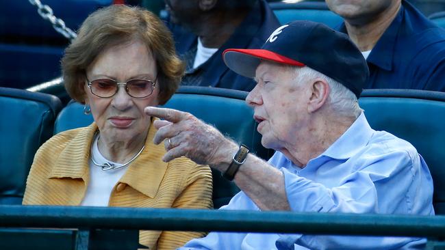 Former president Jimmy Carter and wife Rosalynn at a baseball game in 2015. Picture: Getty Images/AFP