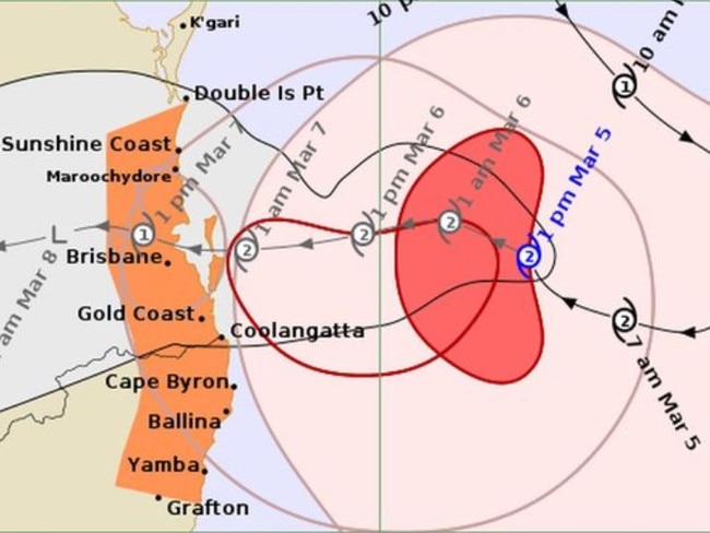 Tropical Cyclone Alfred's latest tracking map. Picture: Bureau of Meteorology