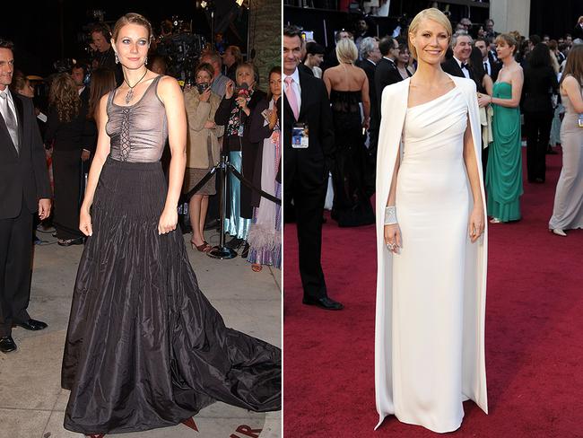 Shocks and frocks ... Gwyneth Paltrow at the Oscars in 2002 and then 2012. Picture: Getty