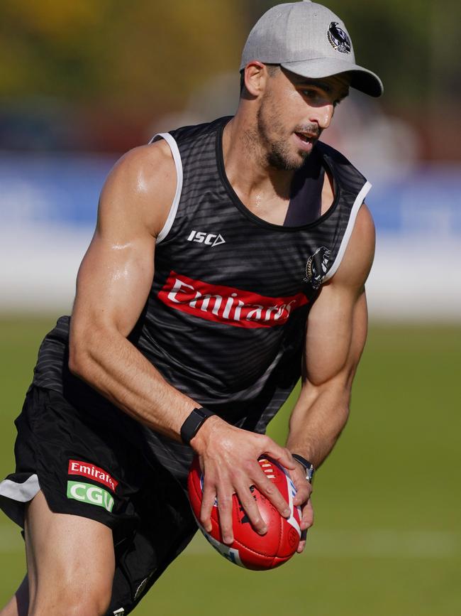 Scott Pendlebury on the move back at training. Picture: AAP