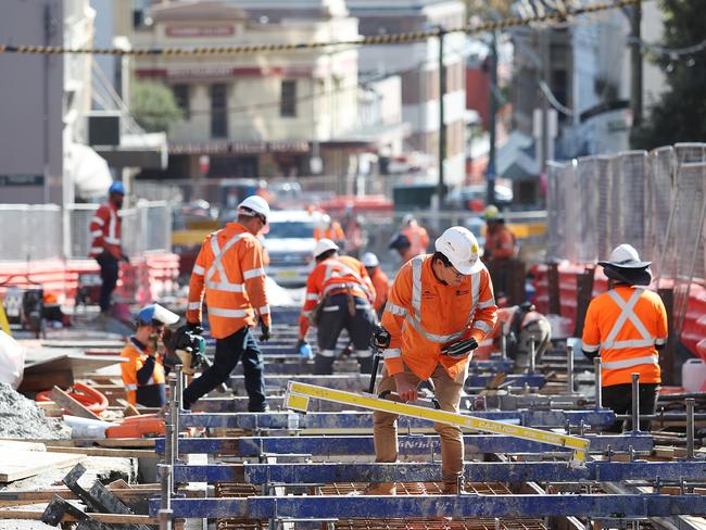 Work is back underway but at a steady pace on Devonshire St in Surry Hills. Picture: Brett Costello