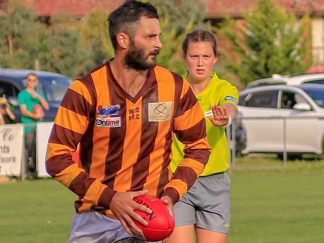 Marcus Stapleton in action for Woodend-Hesket. Picture: Aaron Cook