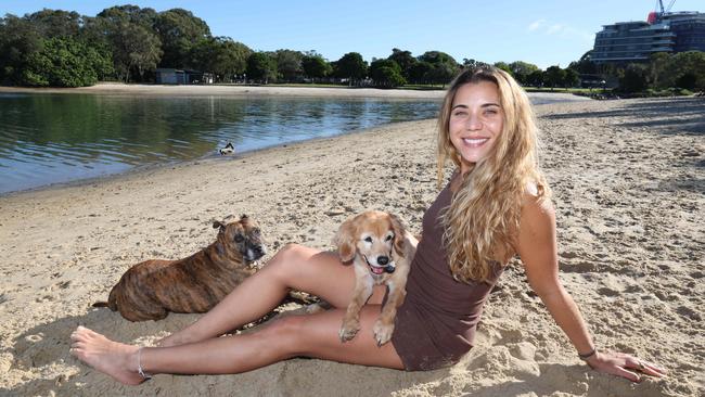 Fernanda Rockert from Palm Beach with her dogs Nala, 10 years, and Cooper, 13 years. Picture: Annette Dew.
