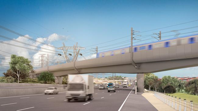 The Melbourne Airport Rail Link will feature a huge bridge over the Western Ring Road.