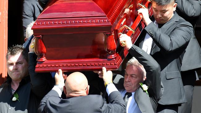 Borce Ristevski (front, right) carrying Karen’s coffin at her funeral. Picture: Nicole Garmston