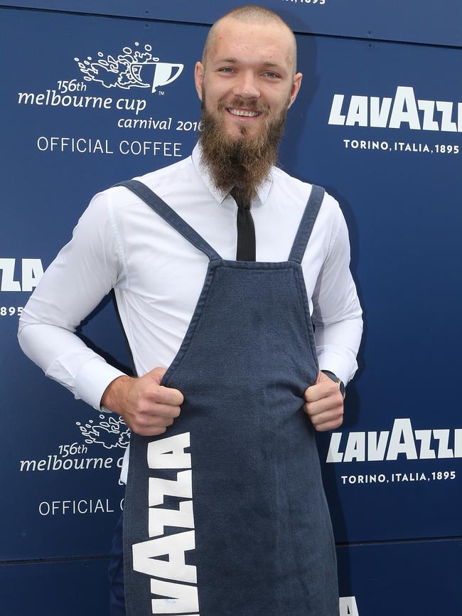 Gawn at Flemington, combining two of his loves — coffee and horse racing. Picture: Julie Kiriacoudis