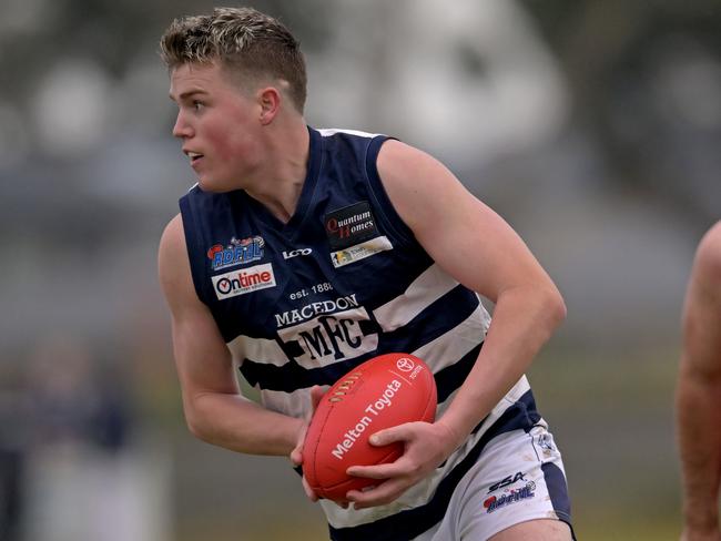 MacedonÃs Samuel Indian during the RDFL Western Rams v Macedon football match in Rockbank, Saturday, June 3, 2023. Picture: Andy Brownbill