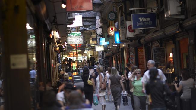 Melbourne’s laneways, with their bars and restaurants, have become a major tourist attraction. (Pic: Tourism Victoria)