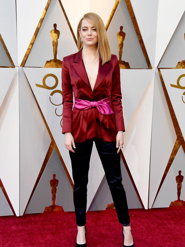 Normally a fashion favourite, Emma Stone stepped out at the Oscars in the most boring outfit in history. Picture: Frazer Harrison/Getty Images