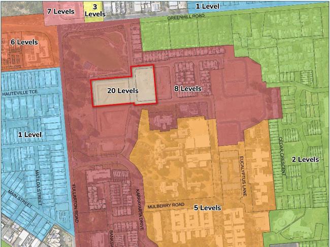 A map revealing the proposed levels, and surrounding existing height levels.