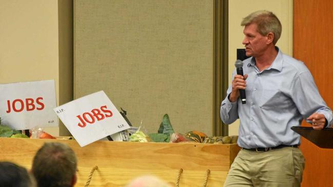 Lockyer MP Jim McDonald discussed water allocations in the Central Lockyer at the Lockyer Valley Cultural Centreat a growers meeting last year. Picture: Lachlan McIvor