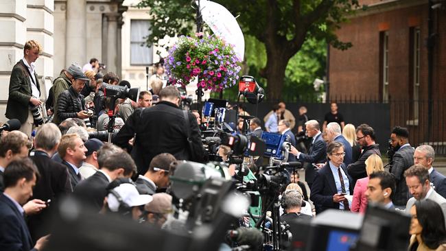 The media gather outside Downing Street ahead of a resignation speech from Prime Minister Boris Johnson. Picture: Getty Images.