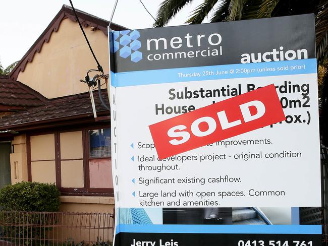 A sold sign outside the Ramsgate street, Boarding house. 22 boarders in the boarding house in Ramsgate street, Botany who will be evicted in 4 weeks time after the house was sold. Picture: John Appleyard