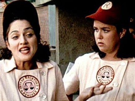 Rosie O'Donnell with close friend Madonna in the beloved film, A League of Their Own. Picture: Supplied