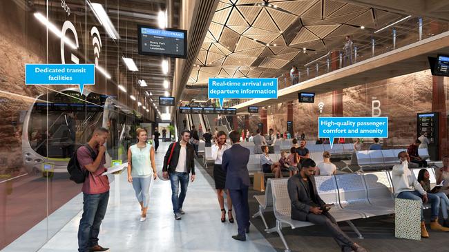 Artists impressions of the sunken / undergroud bus mall in Elizabeth St Hobart. Picture: Department of State Growth