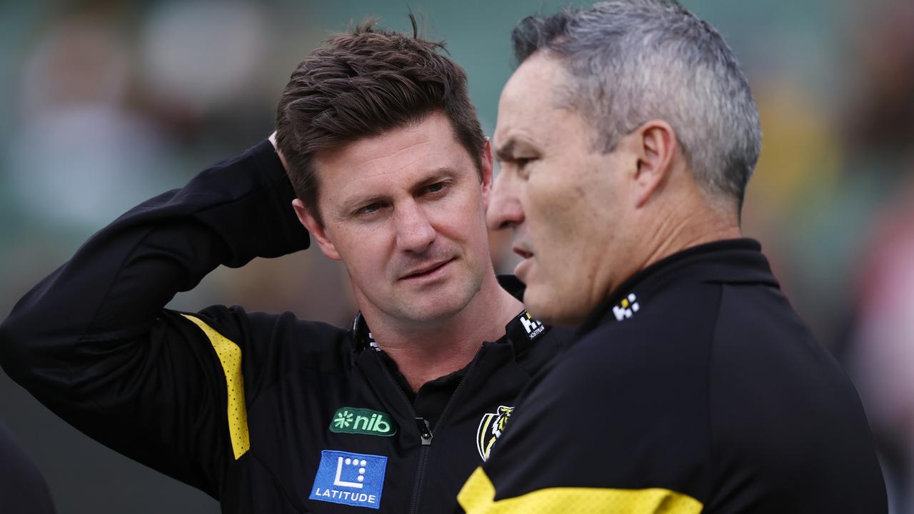 Current Richmond caretaker coach Andrew McQualter with footy boss Tim Livingstone. Picture: Michael Klein