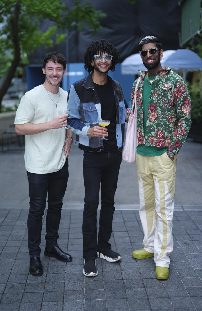 Model Dylan Mahoney, internet personality Tom Gay and stylist Bhav Sanghera at the launch.