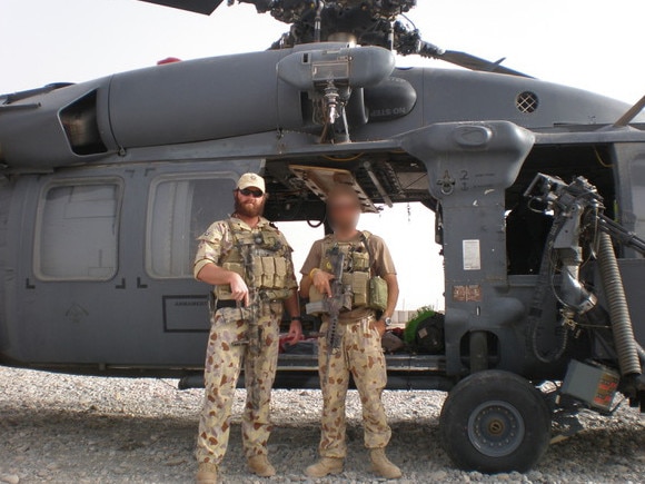 Voodoo Medic Jonathan Walter poses with a special forces soldier in Afghanistan.