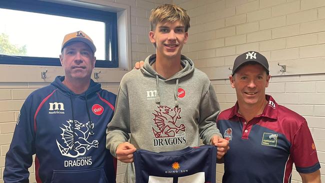 Sandhurst's Jake Nihill (middle) made his senior debut for Sandhurst earlier this season. Picture: Sandhurst Dragons Football Club.