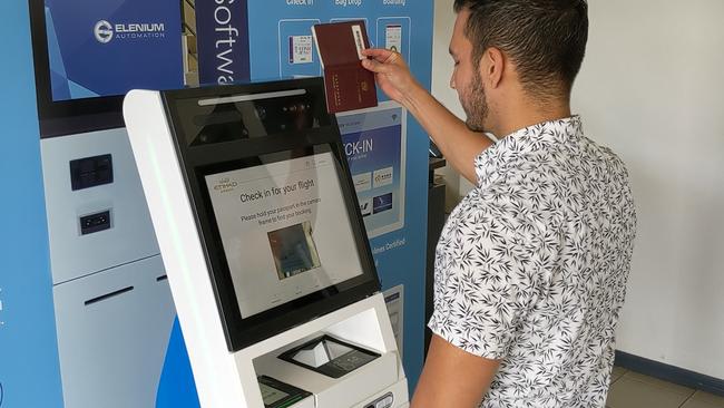 The Elenium Automation check-in kiosk being trialled at Abu Dhabi airport. Picture: Supplied