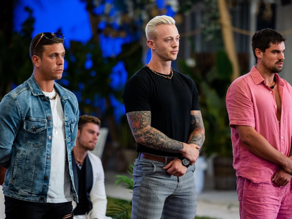 From left to right: Benny, Justin and Joshy on elimination night. Picture: Binge