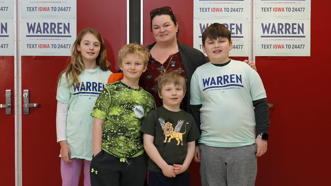 Warren supporter Rebecca McMahon with children Marly, Griffin, Logan and Connor. Picture: Matthew Putney