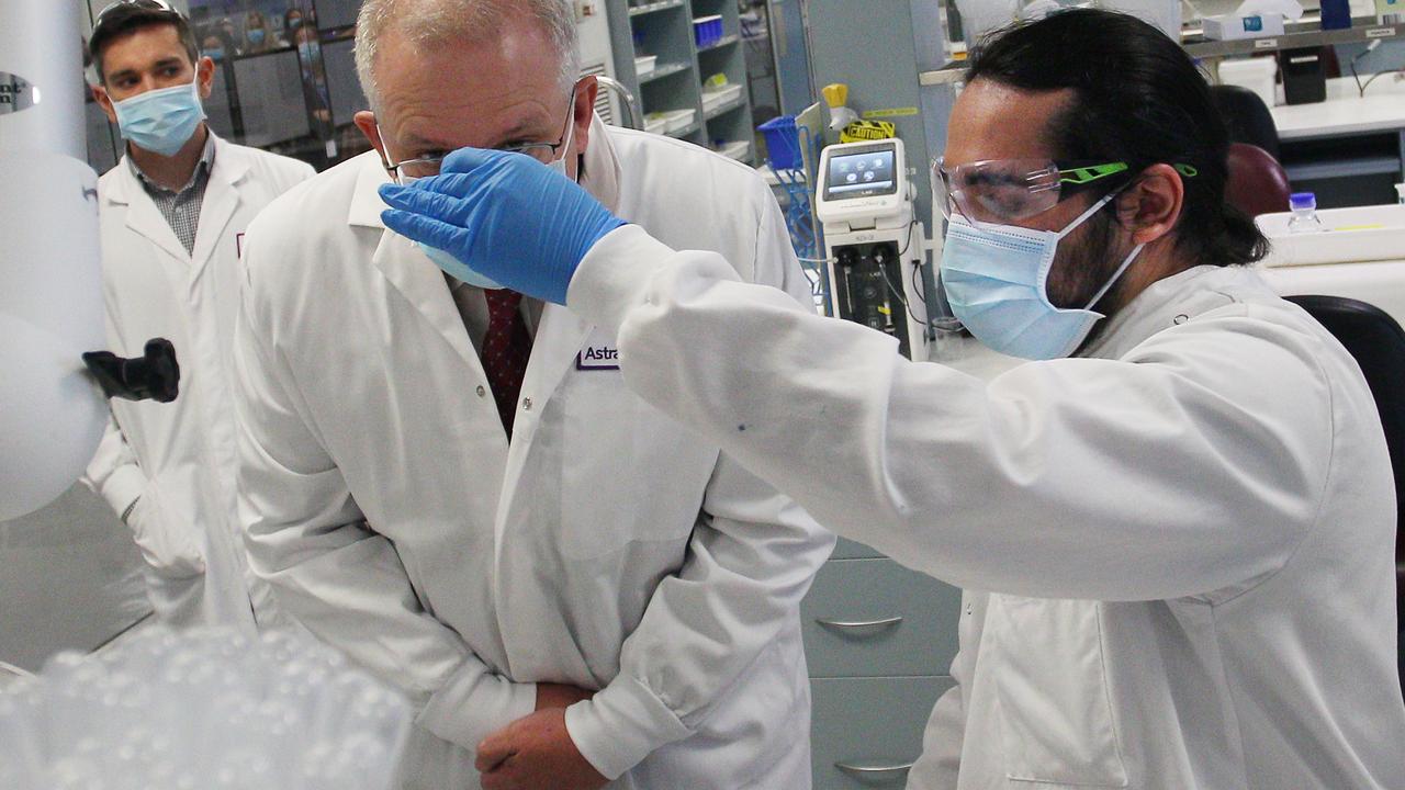 Prime Minister Scott Morrison in the analytical laboratory at AstraZeneca on August 19, 2020 in Sydney, Australia. Picture: Lisa Maree Williams/Getty Images