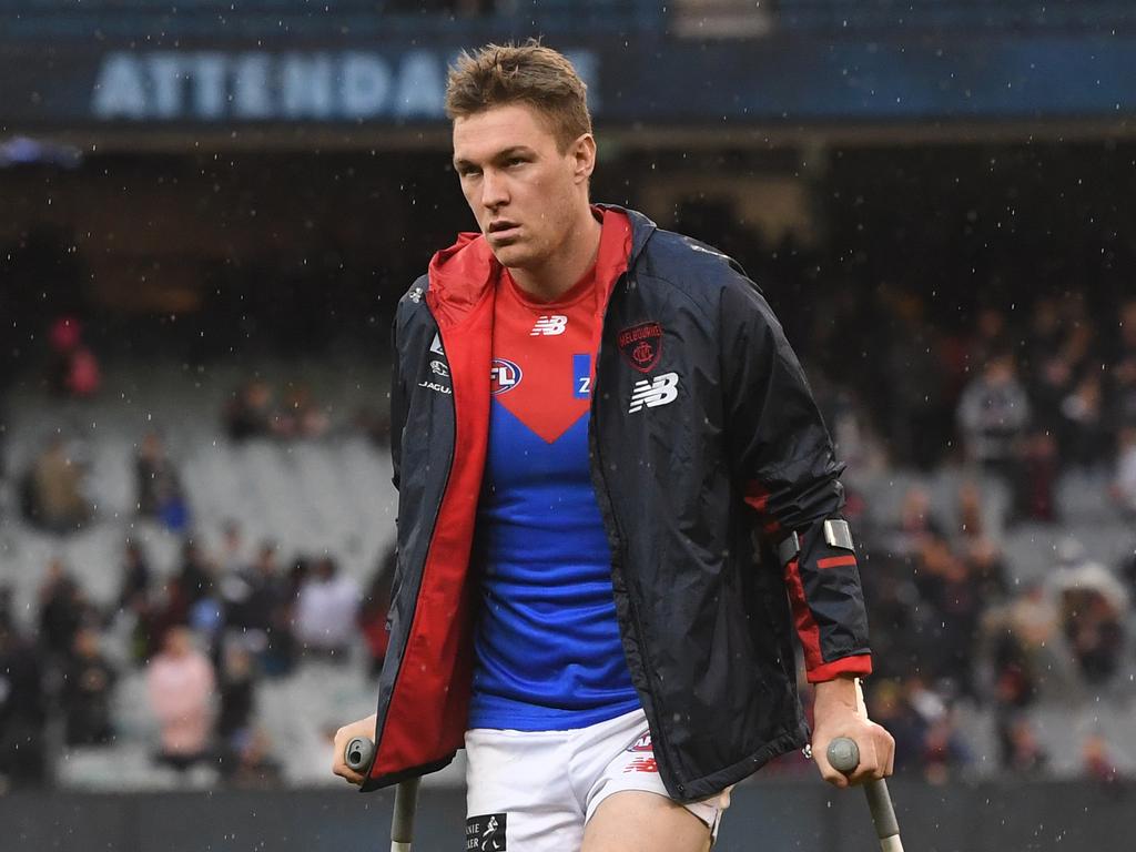 Tom McDonald of the Demons is seen after the Round 16 AFL match between the Carlton Blues and the Melbourne Demons at the MCG in Melbourne, Sunday, July 7, 2019. (AAP Image/Julian Smith) NO ARCHIVING, EDITORIAL USE ONLY