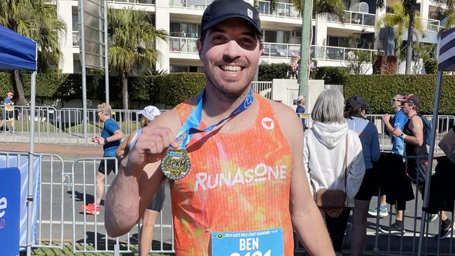 Journalist Ben Hyde after competing in the Gold Coast Marathon. Picture: Supplied