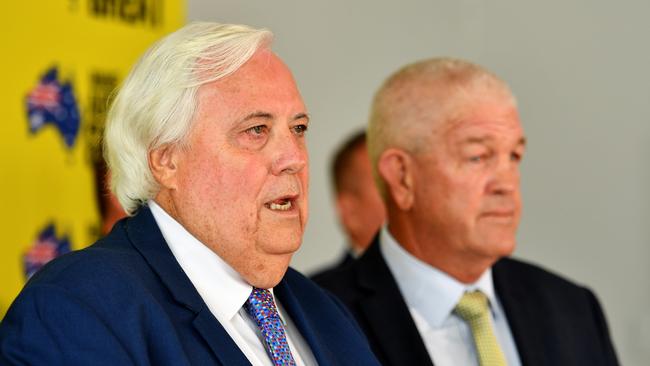 Clive Palmer in Townsville endorsing his Clive Palmer's United Australia Party candidates. Picture: Alix Sweeney