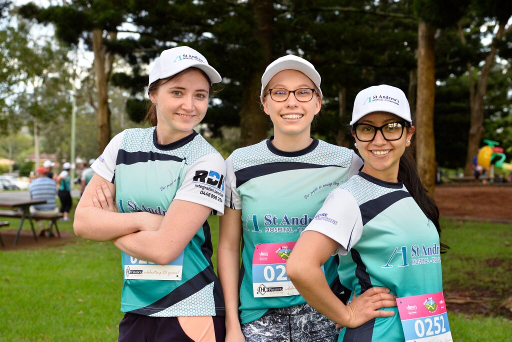 Members of the St Andrew's Hospital team (from left) Jayde Yorkston, Madi McKay and Anita Khatri at Peak2Park 2018, Sunday, March 4, 2018. Picture: Kevin Farmer