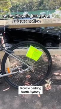 Woman's bike given seizure notice in North Sydney