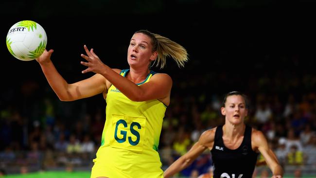 Shooter Caitlin Thwaites scored 24 goals against the Kiwis. (Dean Mouhtaropoulos/Getty Images)