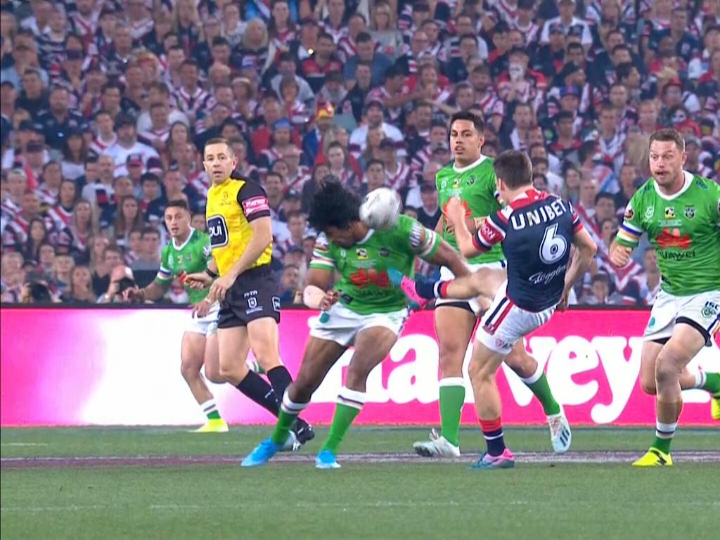 The ball cannons off Sia Soliola's head.