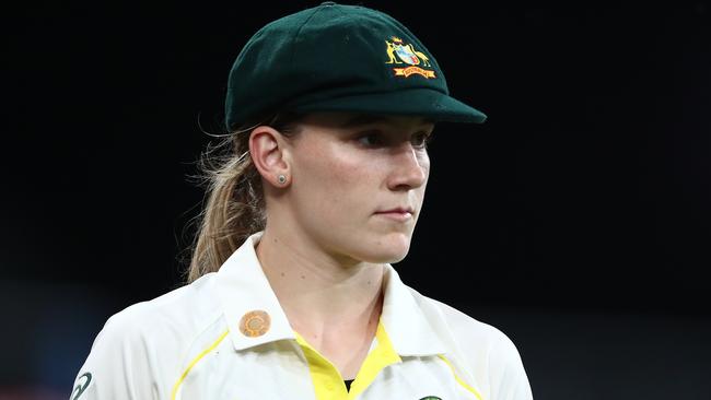 Annabel Sutherland made her Test debut against India at Metricon Stadium. Picture: Chris Hyde/Getty Images