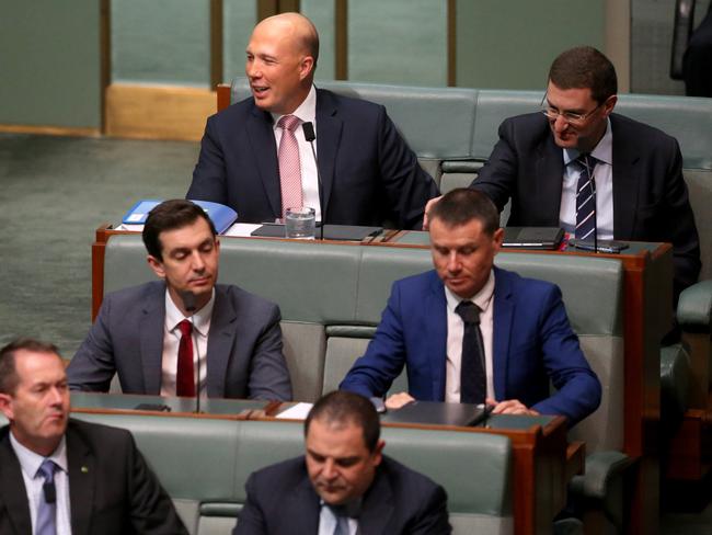 Peter Dutton takes his place on the back bench.