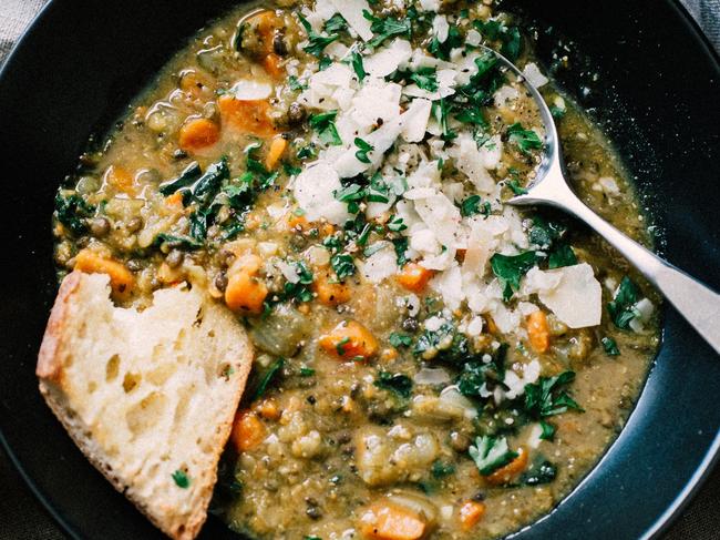 EMBARGO FOR TWAM 22 JUNE 2024. FEE MAY APPLY. Lentil Soup - From Around Our Table by Sara Forte (Hardie Grant, $55). Photography by: Hugh Forte