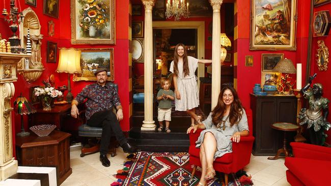 Arnie, Ben, Arabella and Lorraine Arnold in their eclectic home, The Paddington Estate. Picture: John Appleyard