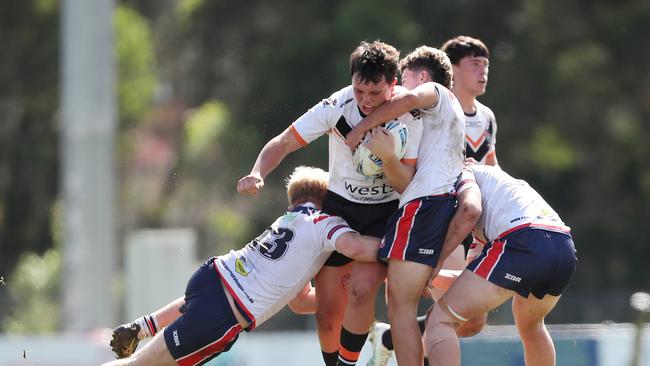 Macarthur charging into the Central Coast defence. Picture: Sue Graham