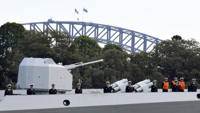 Chinese Navy personnel on board a naval ship in Sydney in 2019. Picture: AAP