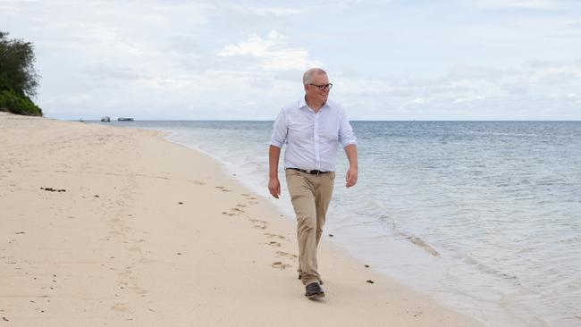 Prime Minister Scott Morrison on Green Island, off the coast of Cairns. Picture: Brendan Radke