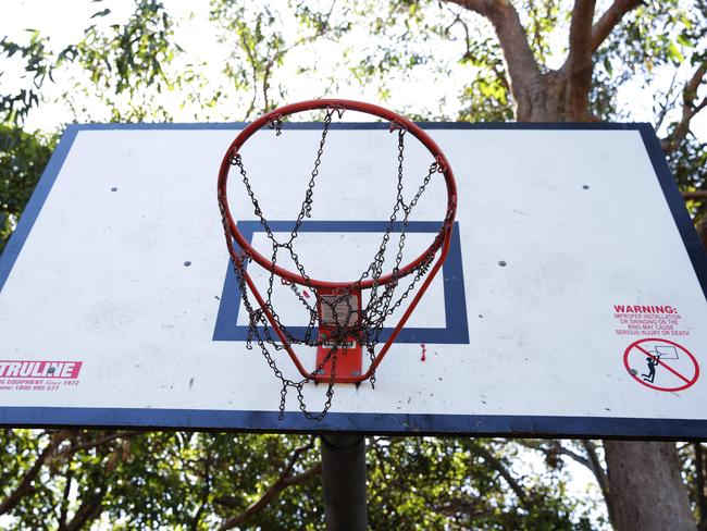 The basketball hoop near Allan Border Oval was tangled up last week. Picture: Virginia Young